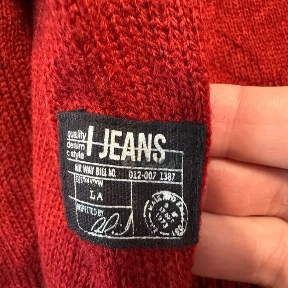 I Jeans By Buffalo Men’s Red Wool Blend Sweater Winter Theme Size Medium - Picture 6 of 11